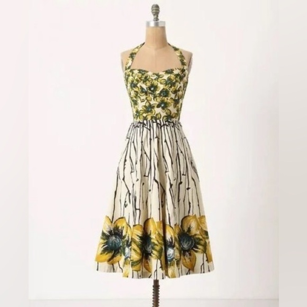 Anthropologie “Burgeoning Hypericum” Retro Halter Dress. Girls from Savoy Size 6